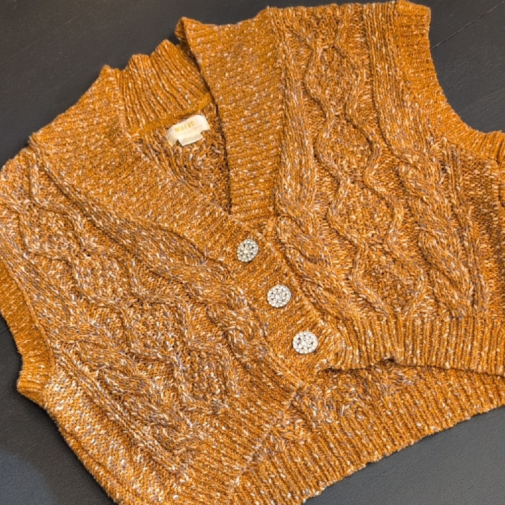 Anthropologie Cable Knit Cardigan with V-Neck and Textured Ribbing